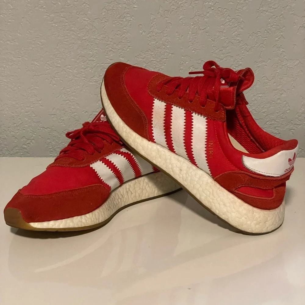 Adidas Red and White Iniki Runners Size 8 - Picture 6 of 7